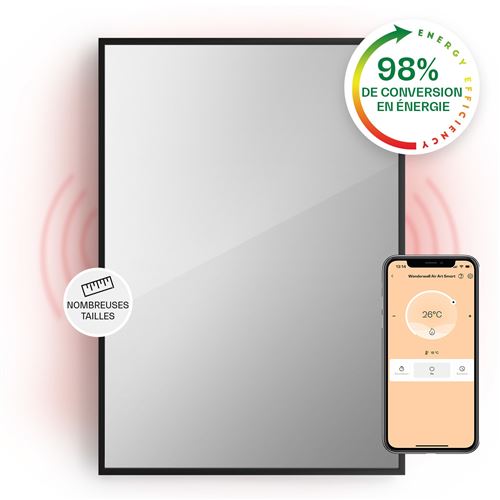 Radiateur infrarouge - Klarstein La Palma 750 - Miroir chauffant - 85x60cm - 750W - Connecté - Noir