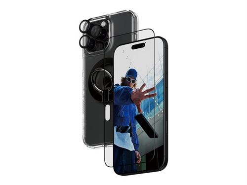 PanzerGlass - 4-in-1 Pack - coque de protection pour téléphone portable - ajustement ultra-large - compatibilité avec MagSafe - plastique recyclé - avec Protecteur d écran, protecteur d objectif et support magnétique - pour Apple iPhone 16 Pro Max