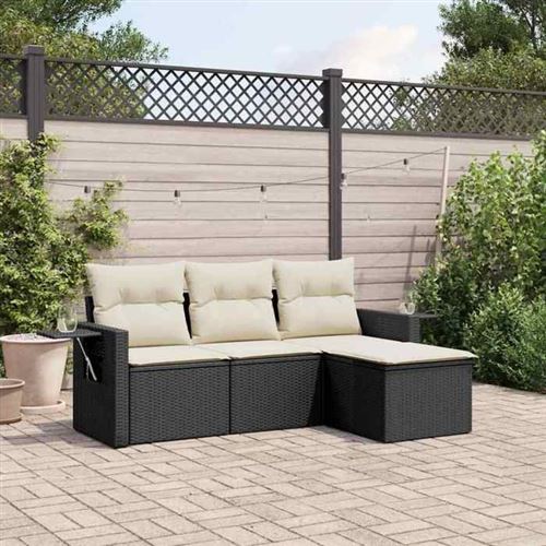 Vidaxl Noir Salon De Jardin Avec Coussins 4 Pcs, Canapés De Terrasse, Ensemble De Meubles De Patio, Mobilier D'extérieur, 3252403 - Image 2