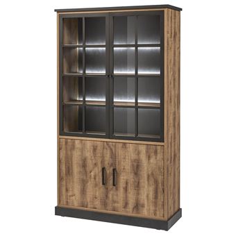 Vitrine 4 Portes Aspect Bois et Métal Poudré Noir - JENNA - ALTOBUY - 1