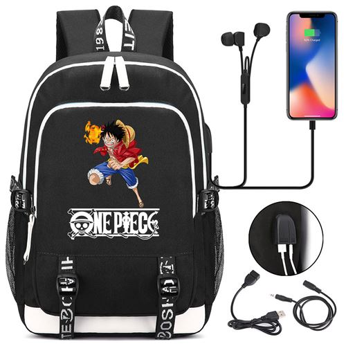 Sac à dos college One Piece avec port de chargement 44*15*30cm Poing de Feu Luffy - Noir