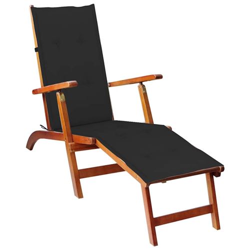 vidaXL Chaise de terrasse avec repose-pied et coussin Acacia solide