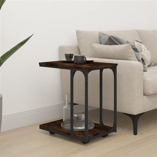 Vidaxl Table D'appoint À Roues - Chêne Fumé - Image 3