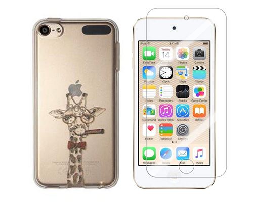 Novago Compatible avec iPod Touch 5, Touch 6 Coque Gel imprimée Solide résistante +1 Verre en Verre trempé Transparent résistant (Girafe)