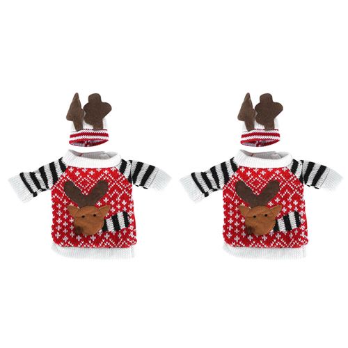 Couverture de Bouteille de Vin de Wapiti de Noël Pull en Tricot 2 Pcs