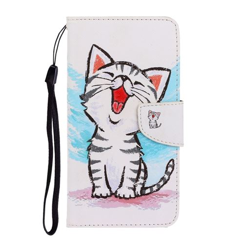 Etui en PU impression de motifs avec support chat heureux pour votre Samsung Galaxy A81/Note 10 Lite