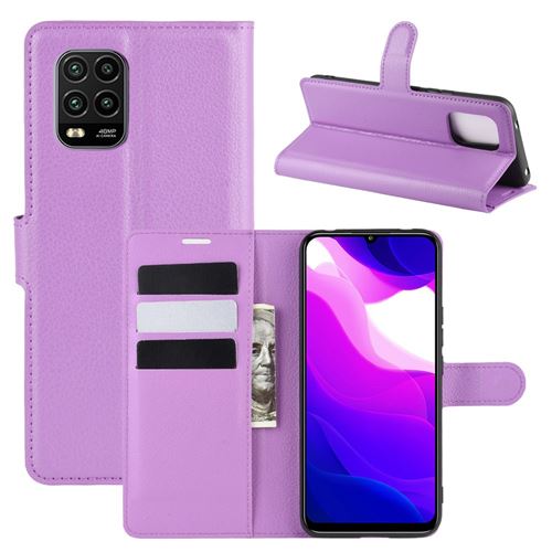 Etui en PU peau de litchi avec support violet pour votre Xiaomi Mi 10 Lite 5G