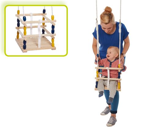 HAPPY PEOPLE  balan&ccedil;oire en bois avec barreaux 30 cm bleu/jaune 