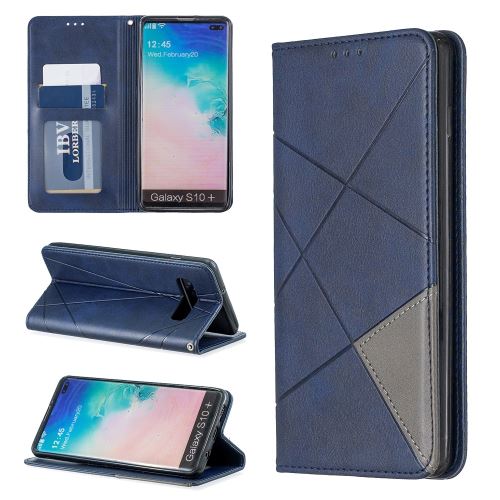 Etui en PU motif géométrique avec support et porte-cartes bleu pour votre Samsung Galaxy S10 Plus