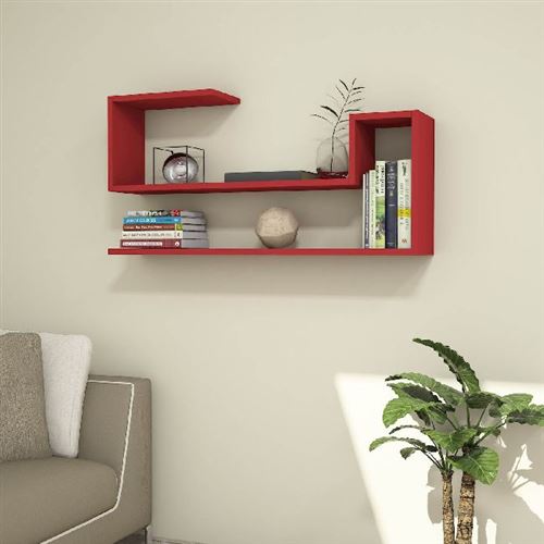 HOMEMANIA Étagère Airy Murale Flottante, pour Livres - pour Salon, Bureau - Rouge en Bois, 100 x 20 x 50 cm