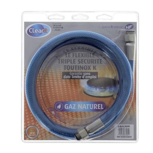 Tuyau flexible pour gaz naturel triple securite Vissinox a embouts mecaniques - 1,5 m