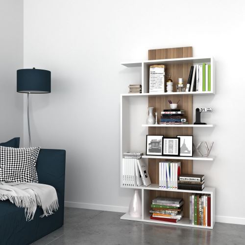 Etagère bibliothèque design bois Joke - L. 90 x H. 172 cm - Blanc