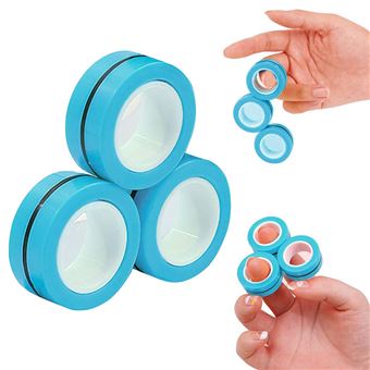 3 anneaux magnétiques anti-stress - Rolling Fingers bleus - 1