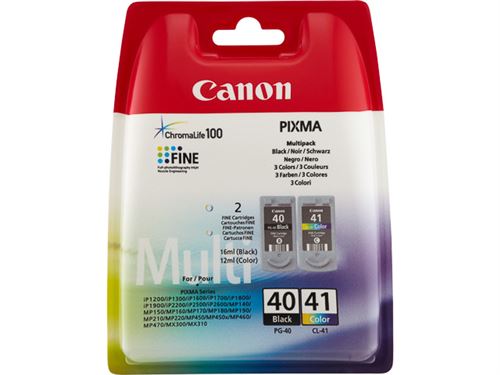 Canon PG-40 / CL-41 Multi Pack - Pack de 2 - noir, couleur (cyan, magenta, jaune) - original - réservoir d'encre - pour PIXMA iP1800, iP1900, iP2500, iP2600, MP140, MP190, MP210, MP220, MP470, MX300, MX310