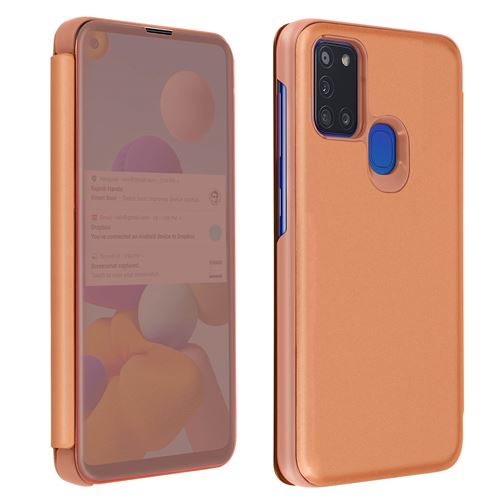 Housse pour Samsung Galaxy A21s Clapet translucide Design Miroir Support Vidéo rose gold