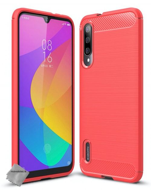 Housse etui coque silicone gel carbone pour Xiaomi Mi A3 avec verre trempe - ROUGE