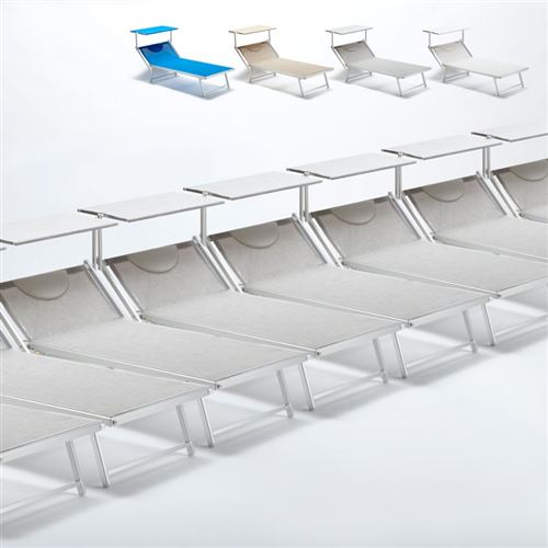Beach and Garden Design - Bain de soleil transat taille maxi professionnels aluminium lits de plage GRANDE Italia Extralarge stock 20 pcs, Couleur: Gris