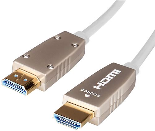 celexon câble Actif UHD Fibre Optique HDMI 2.0b - jusqu'à 32 canaux Audio - avec Canal de Retour Audio - 50m - Blanc - 3D - HDR - HLG