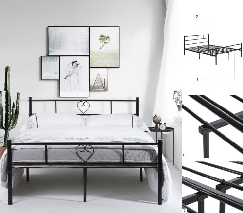 Tete De Lit En Forme De Coeur Lit Adulte Contemporain En Metal Tete De Lit En Forme De Coeur Design Double Cadre De Lit Sommier Integre 140 X190 Cm Noir Achat Prix Fnac
