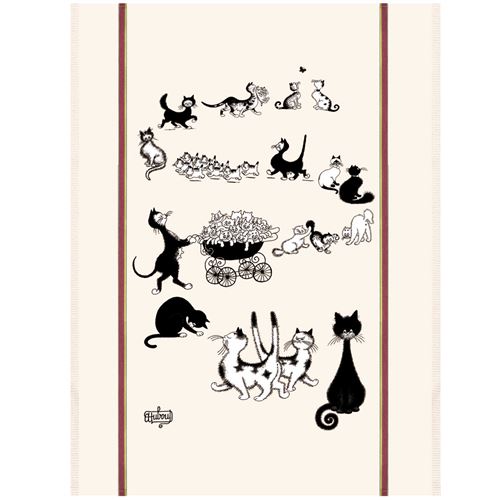 Torchon de cuisine rectangulaire en coton Les chats de Dubout