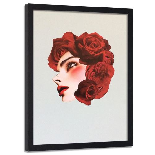 Feeby Image murale encadrée déco Tableau cadre Noir, Collage roses rouges 40x60 cm