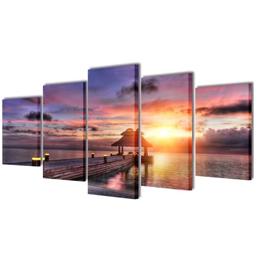 Set de toiles murales imprim&eacute;es plage avec pavillon 200 x 100 cm