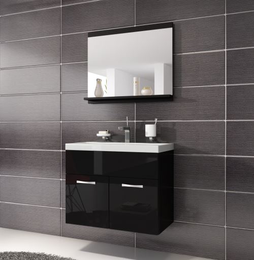 Meuble de salle de bain de Montréal 02 - Armoire de rangement Meuble lavabo évier Meuble lavabo Noir brilliant 60x35 cm