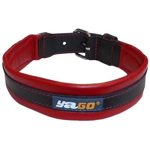 YAGO Collier en Cuir Noir et Rouge Souple et Reglable pour grand chien, taille L 43-52 cm 