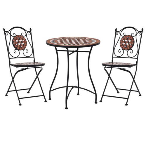 Vidaxl Marron Ensemble De Bistro 3 Pcs Mosaïque Carreau Céramique Terre Cuite