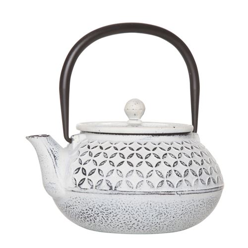 Théière en fonte 85cl blanche motif feuilles TOKYO