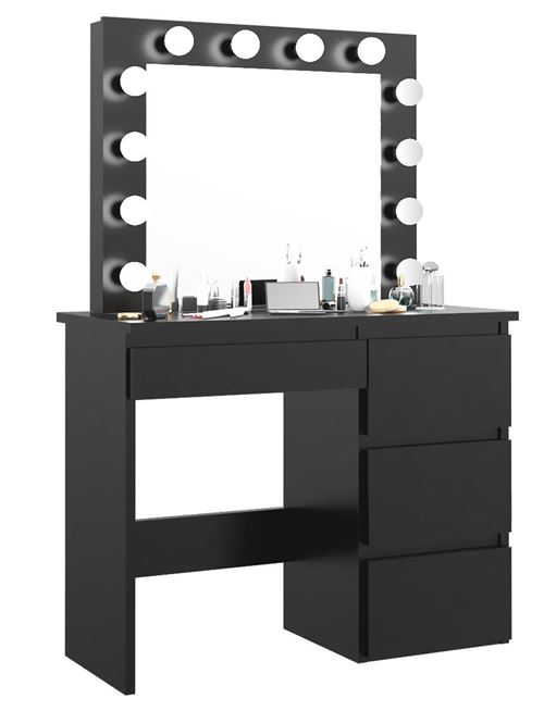 Coiffeuse avec 4 tiroirs et miroir LED coloris noir - H75 x L94 x P43 cm -PEGANE-