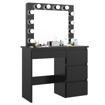 Coiffeuse avec 4 tiroirs et miroir LED coloris noir - H75 x L94 x P43 cm  -PEGANE- Achat & prix