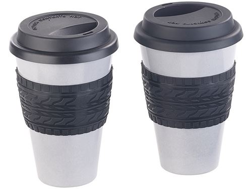 Lot de 2 gobelets Coffee-to-go en bambou mélaminé avec couvercle