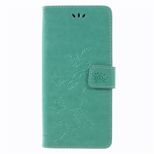 Etui en PU motif fleur papillon cyan pour votre Samsung Galaxy Note 9