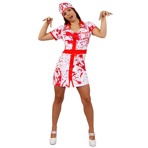 Déguisement Zombie Infirmière - Y Compris: Une Tenue Sanglante Infirmière et Chapeau Infirmière Sanglante - Idéal pour Halloween - Taille Large