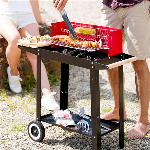 TecTake Barbecue chariot grill mobile 2 roues charbon de bois acier bbq de jardin 