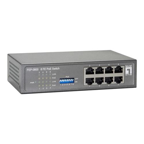 LevelOne FEP-0800W65 Commutateur 8 x 10-100 (PoE) Ordinateur de bureau PoE (60 W)