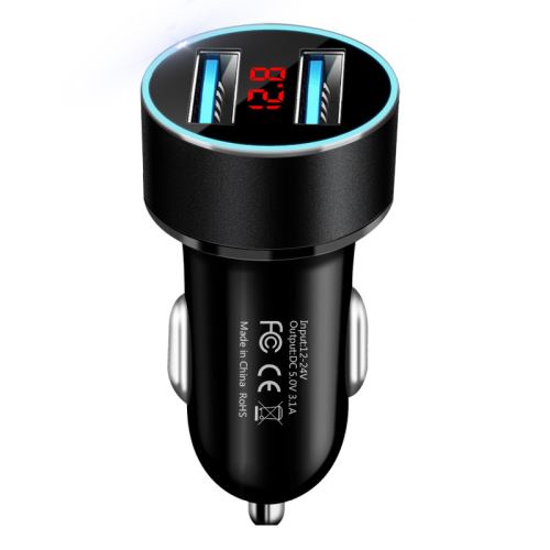 WISETONY® Chargeur de voiture rapide et intelligent avec 2 ports USB 3.1 A - Noir