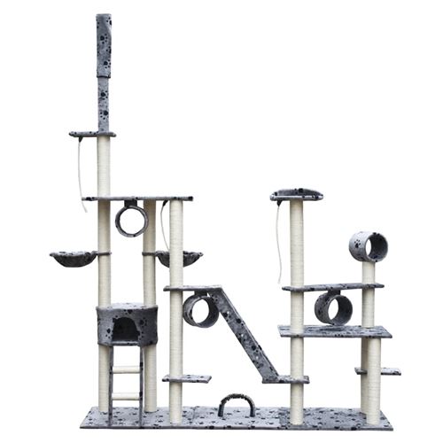 Arbre à chat de luxe 230-260 cm en gris avec empreinte de patte
