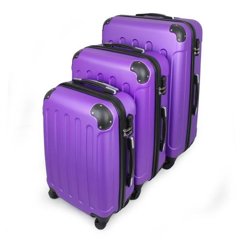 Todeco - Kofferset, Reisbussen, Beschermde hoeken, 20 24 28 inch (51 61 71 cm), Purper, buikspieren, Materiaal: ABS kunststof