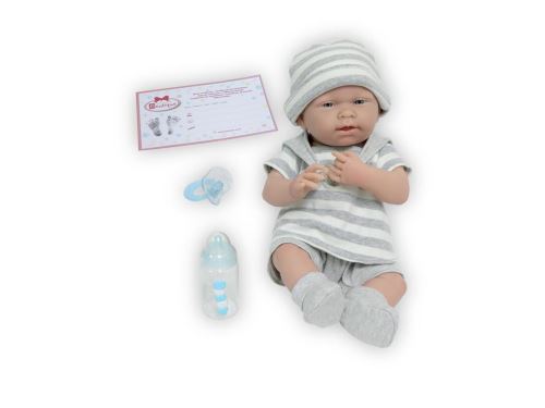 Berenguer - All-Vinyl La Newborn Doll in Grey Striped outfit. REAL BOY!!