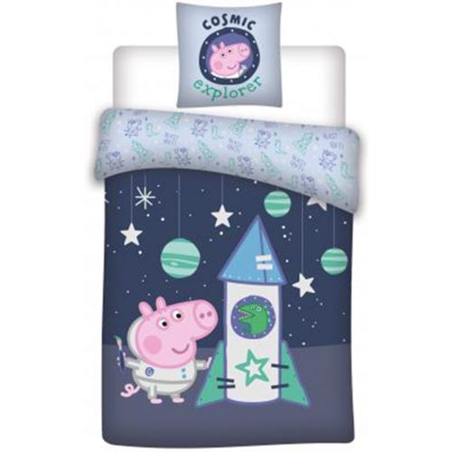 Peppa Pig Fusée - Parure de Lit Bébé - Housse de couette Coton