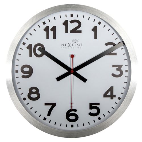NeXtime NE-3999ARRC Horloge murale Dia. 35 cm, aluminium, blanc, 'Station' contrôlée par radio (DCF)