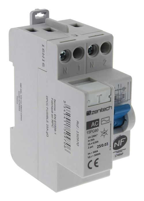 Zenitech - Interrupteur différentiel 25/2 30mA Type AC NF