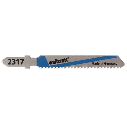 Wolfcraft 2317000 2 Lames de Scie Sauteuse Hss Queue en T, Longueur Dentée 50 Mm, Longueur Totale 75 Mm, Pas de Dents : 2 Mm, Dents Ondulées Et Fraisées