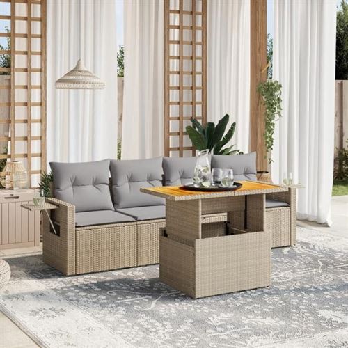 Non Communiqué Beige Vidaxl Salon De Jardin Avec Coussins 5 Pcs, Canapés De Terrasse, Ensemble De Meubles De Patio, Mobilier D'extérieur, 3271633