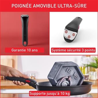 INGENIO EMOTION Set 3 Casseroles 16/18/20 cm+1 poignée - Inox - Tous feux dont induction L896S404