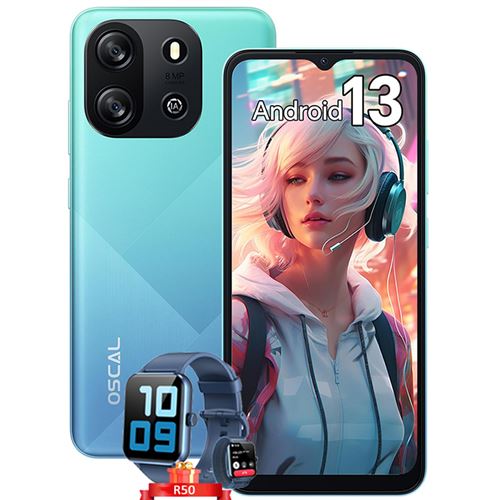 Smartphone Débloqué Oscal FLAT 1C 6,517 4Go+32Go 8MP+5MP 4700mAh Android 13 Bleu avec avec Smartwatch Blackview R50