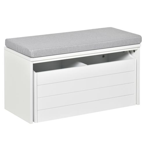 HOMCOM Schuhschrankbank mit Grauem Kissen - Schuhschrank - Schuhschrankbank mit Großem Schubfach Doppelfach - MDF Weiß   Aosom