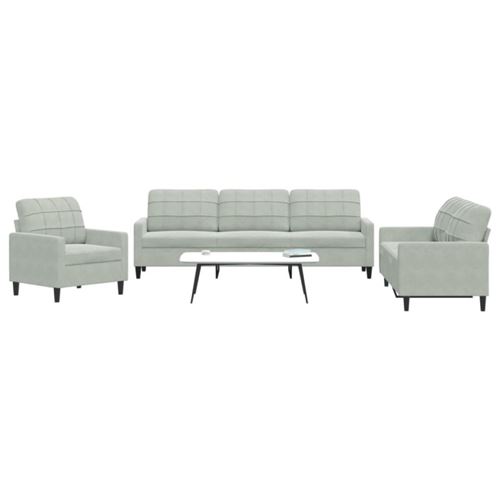 Non Communiqué Gris Clair Ensemble De Canapés 3 Pcs Avec Coussins Velours